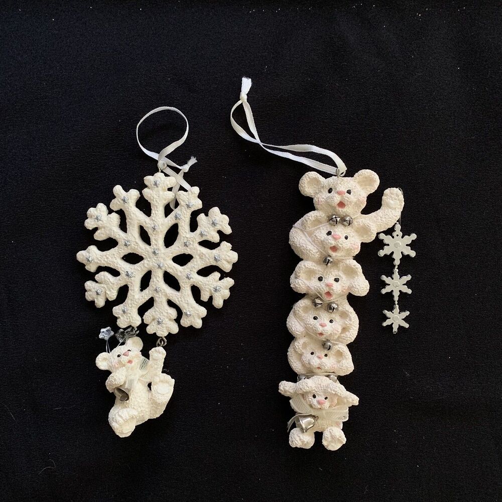 Kurt Adler Christmas Ornaments Snow Bearies (2) White Snowflake Jingle Bell